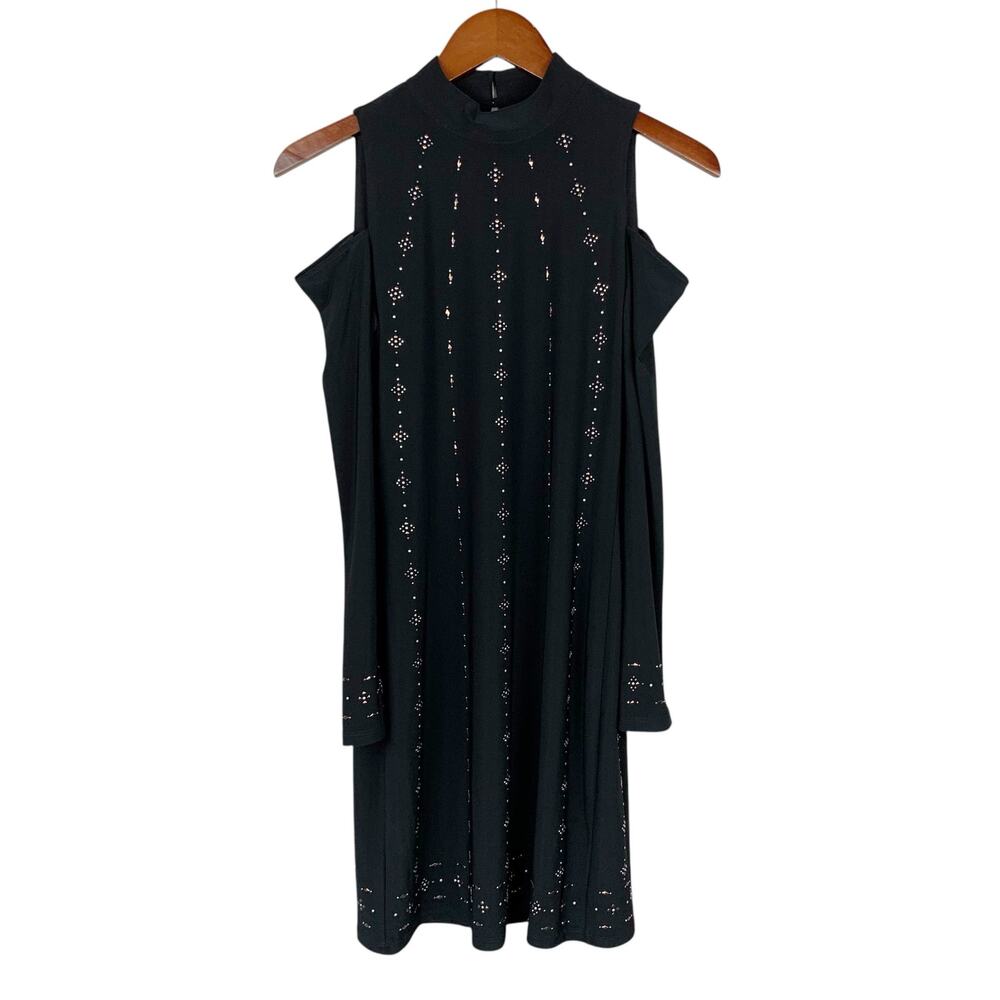 White House Black Market Dress Cold Shoulder Black Studded High Neck Women's XXS